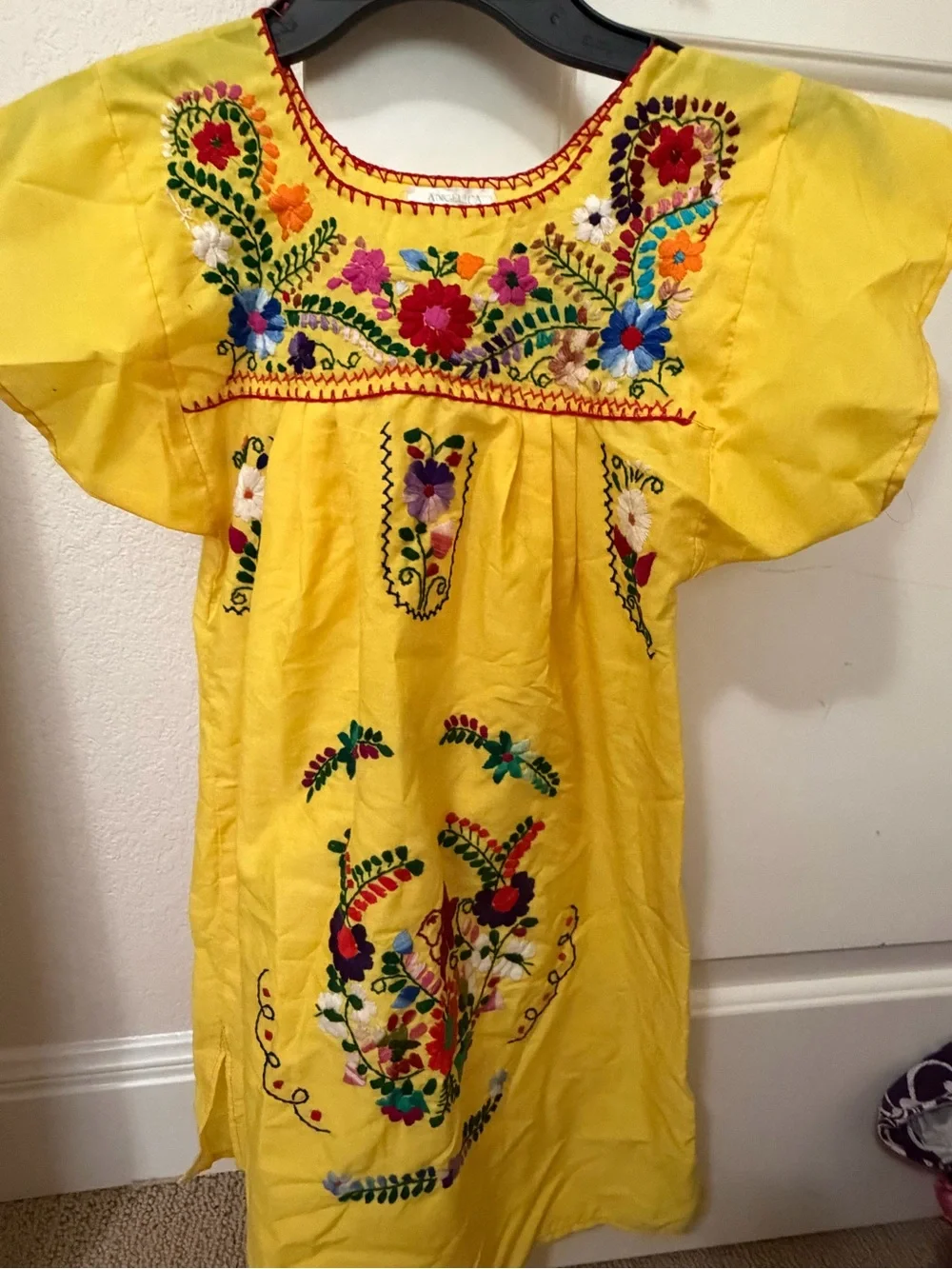 Kids Yellow Embroidered Floral Dress